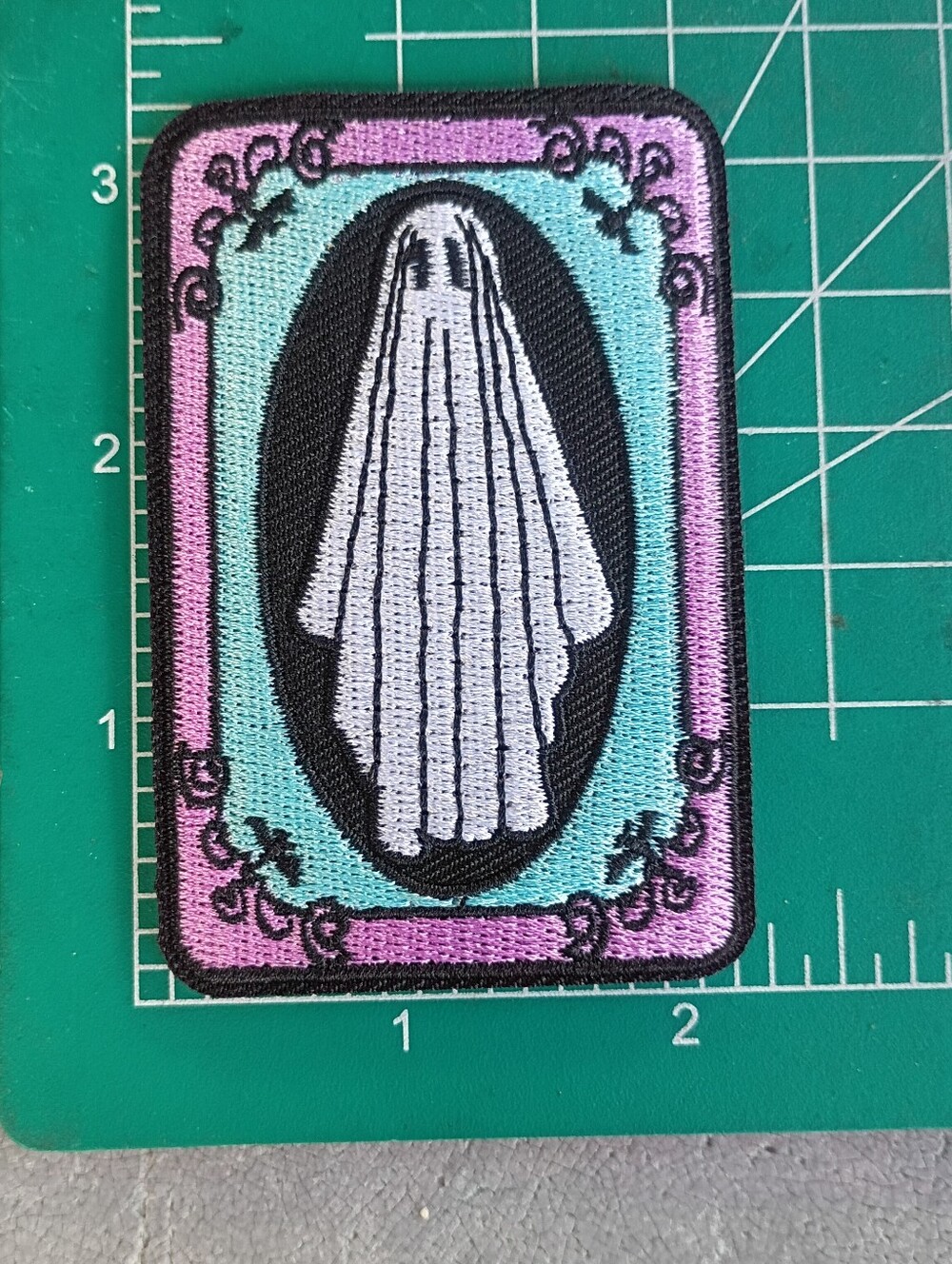 Cute Whimsical Ghost Rectangle Victorian Iron On Patch